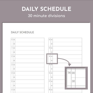 30 minute daily timetable, undated 24 hour planner, printable pdf