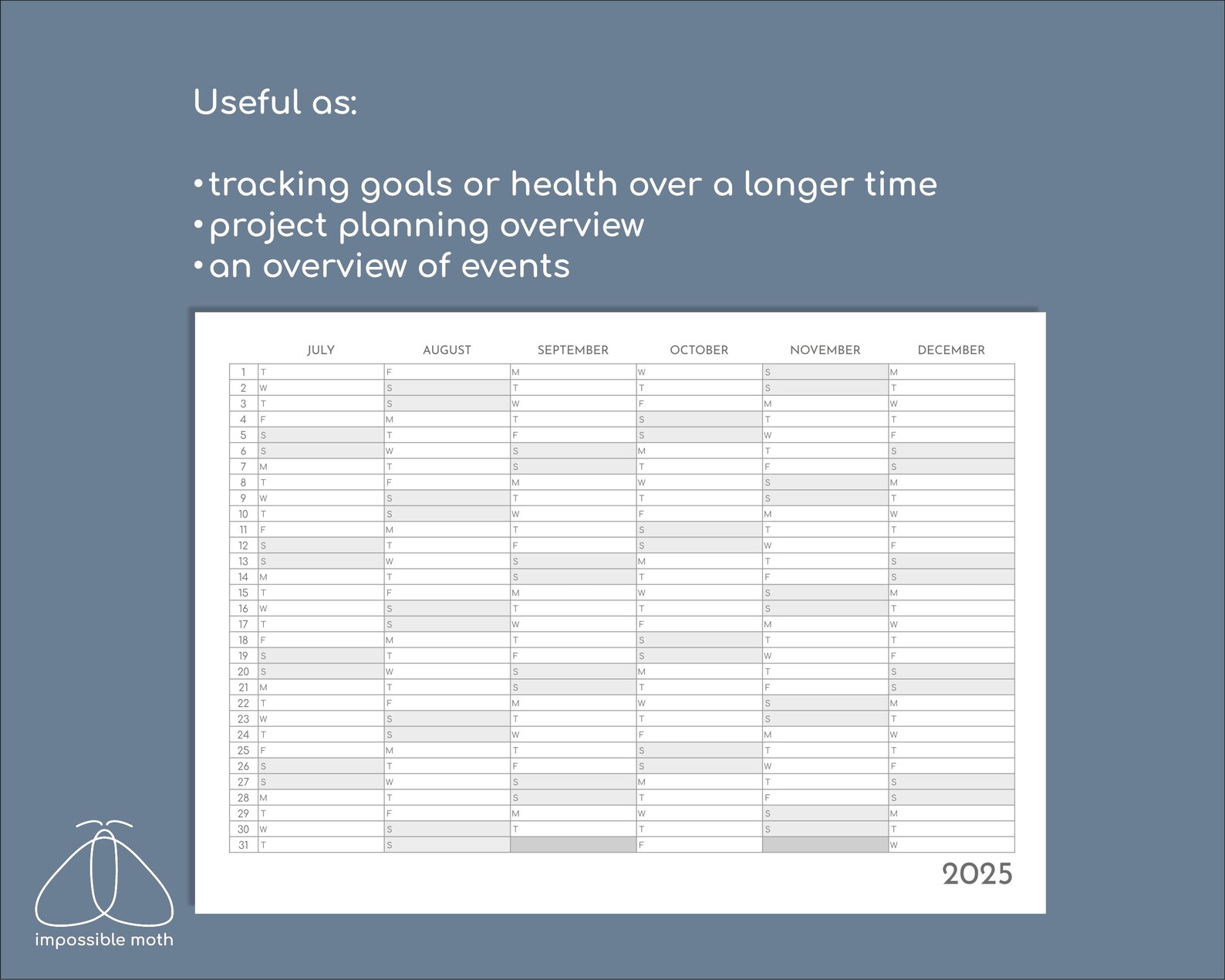 2025 Wall Calendar on 2 Pages, Landscape Yearly Planner Printable With ...