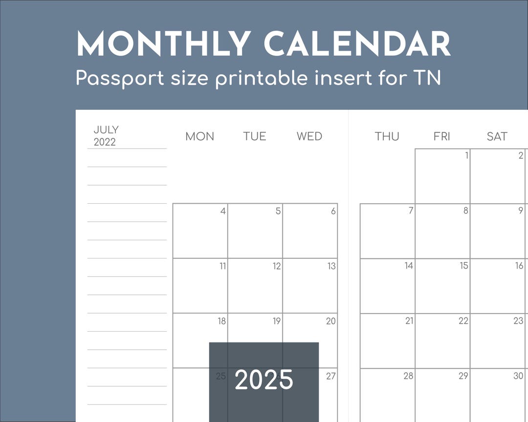 Small Monthly Planner 2025, Passport Size Printable Travelers Insert - Etsy