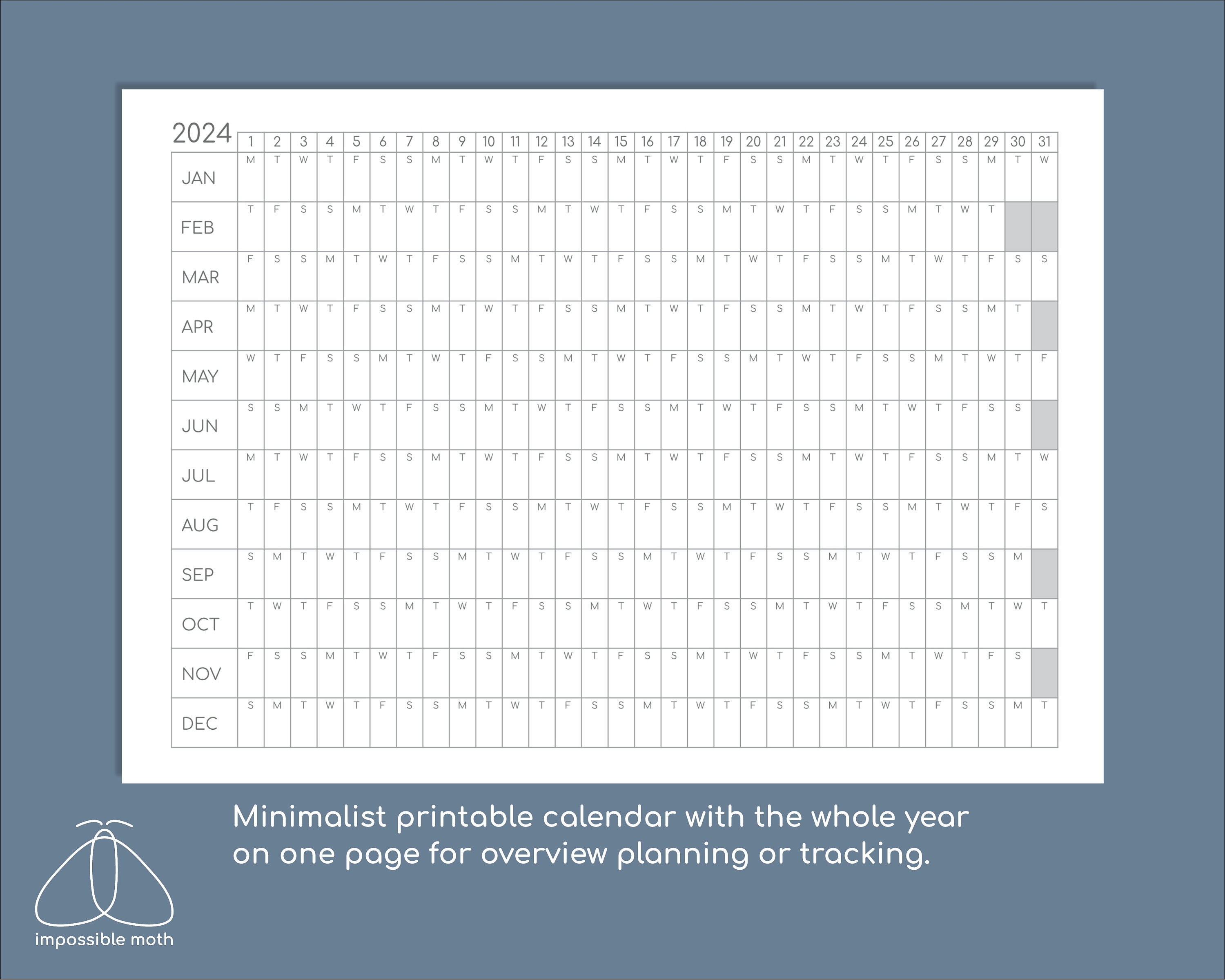 Yearly Overview Printable 2024 Calendar Yearly Tracker Etsy