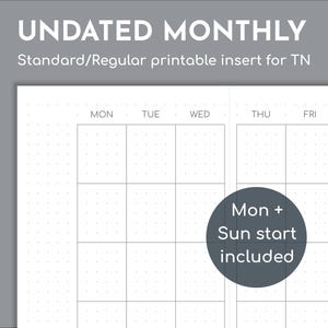 Blanco maandplanner, smal / standaard / normaal bedrukbaar inlegvel voor TN, 5 mm puntraster