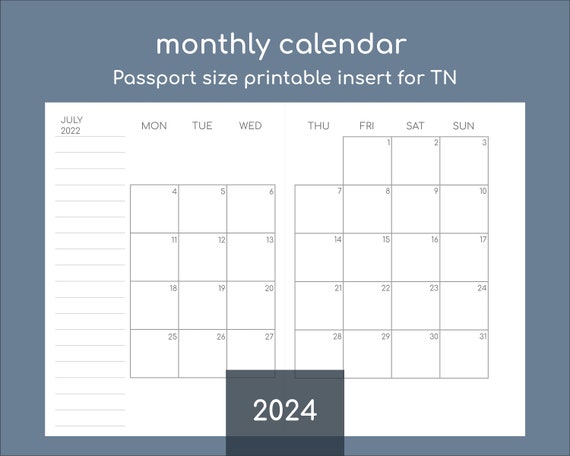 Small monthly planner 2024, passport size printable travelers insert - etsy