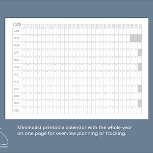 2025 Yearly Overview Printable Calendar, Year on One Page, Print at A4 ...