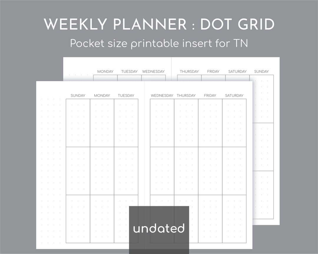 Weekly Undated Planner, Printable Pocket Size Inserts for Travelers ...
