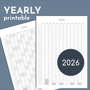 Calendario annuale stampabile 2026, planner da parete verticale, A4, A3, A2, A1, A0 e Letter