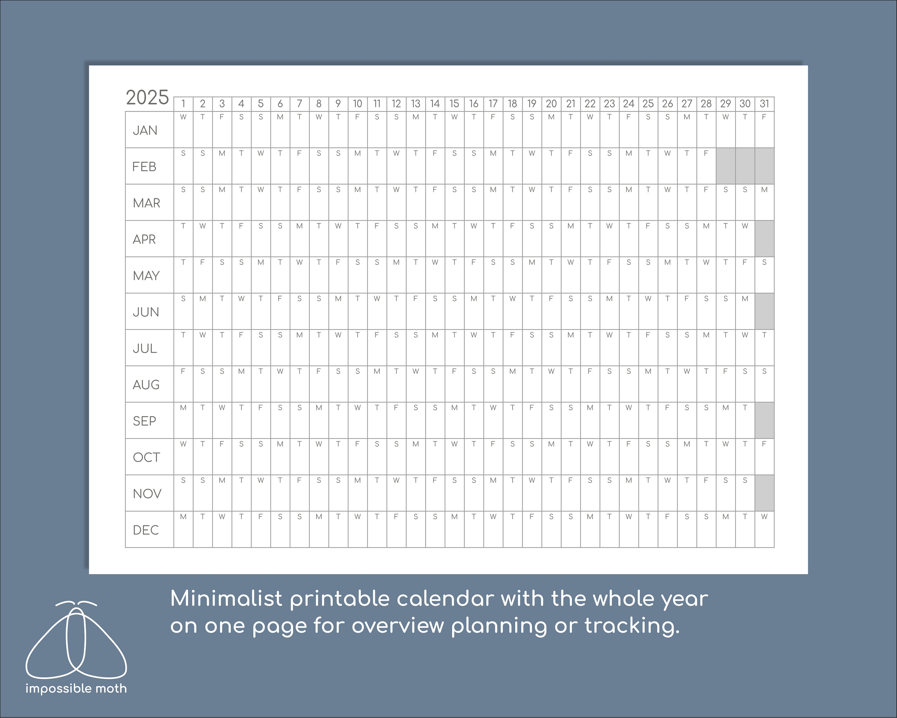 Yearly Overview Printable 2025 Calendar, Year Tracker on One Page Etsy