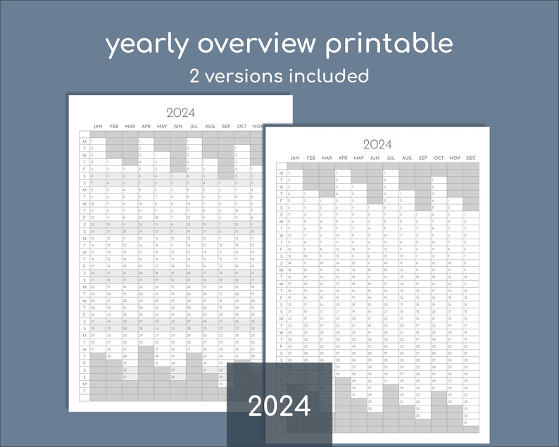 2024 Yearly Planner Printable Portrait Year Overview Print - Etsy UK