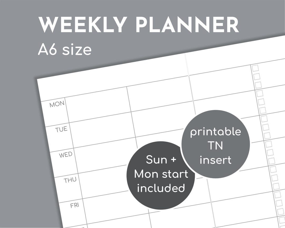Undated Weekly Diary, A6 Printable Planner Travelers Insert - Etsy