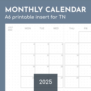 A6 monthly printable 2025 planner, travelers insert