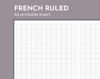 French ruled A6 printable notebook insert, Seyes ruling travelers insert