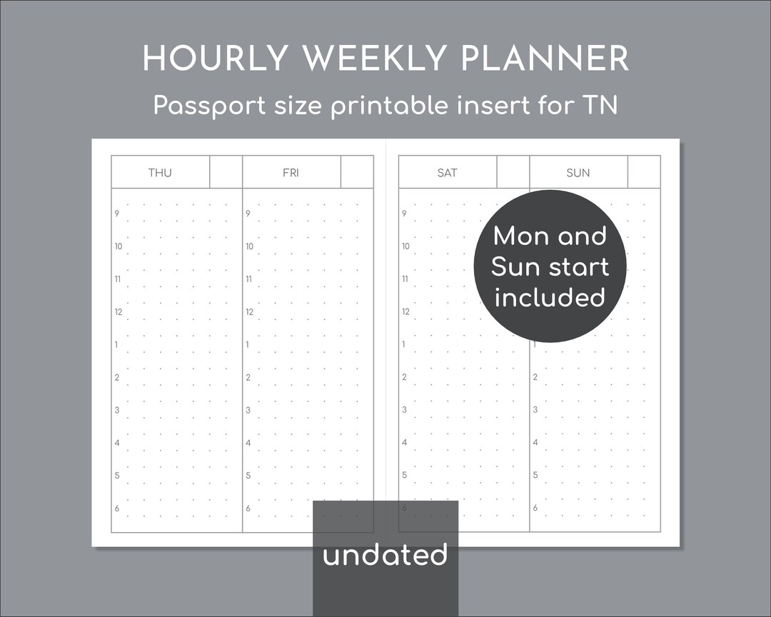 Undated Vertical Small Weekly Planner Pages, Passport Size Printable ...