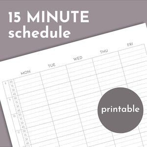 Weekly schedule printable with 15 minute slots