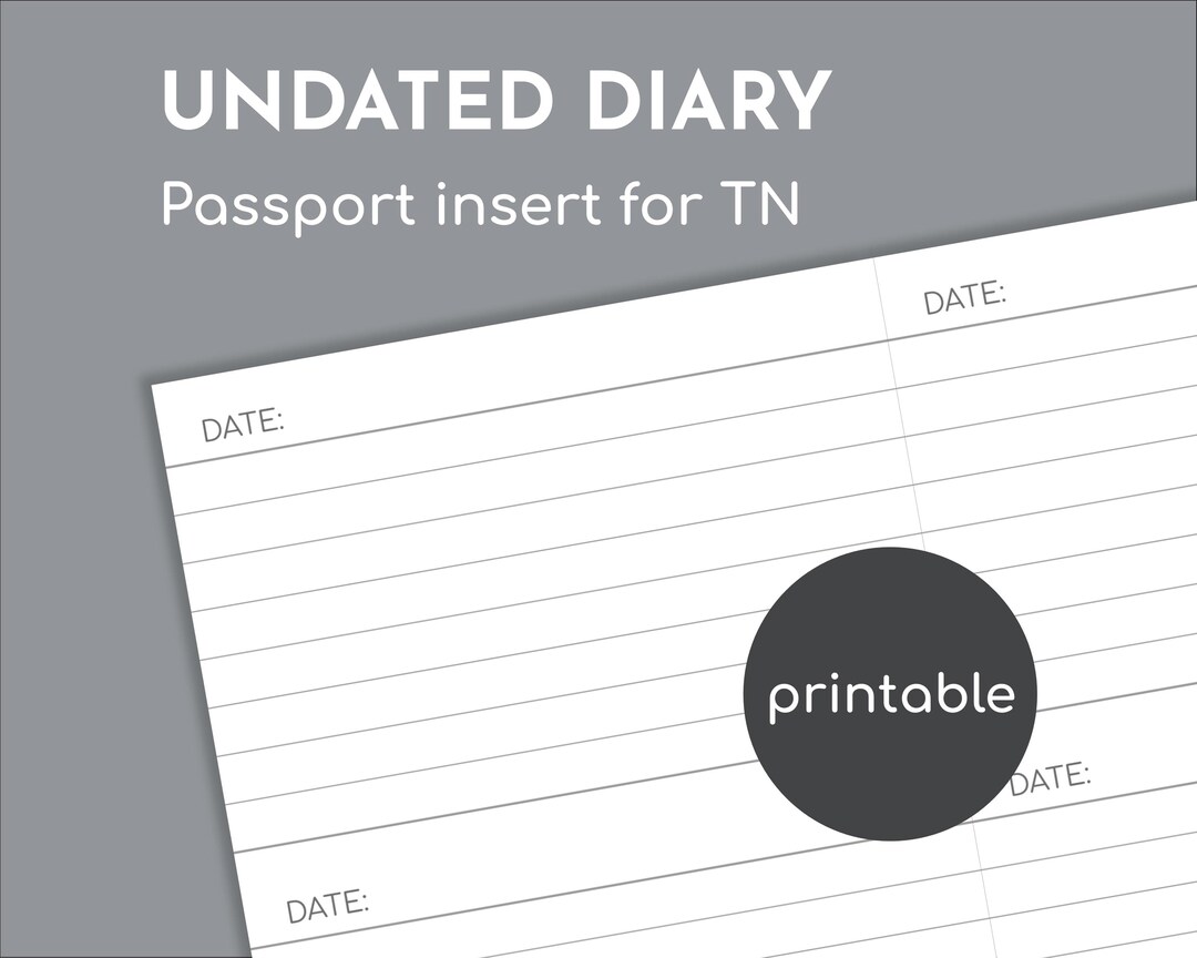 Daily Undated Diary, Passport Size Printable Insert for TN - Etsy