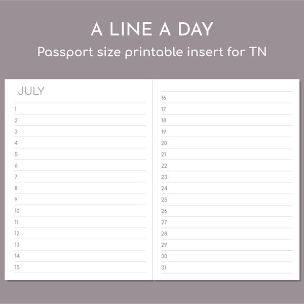 Birthday diary Passport size printable mini journal insert for TN