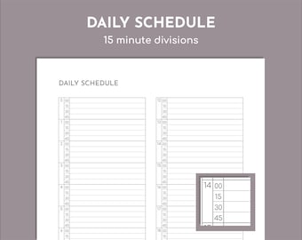 Planificador diario de 15 minutos, 24 horas sin fecha, PDF imprimible.