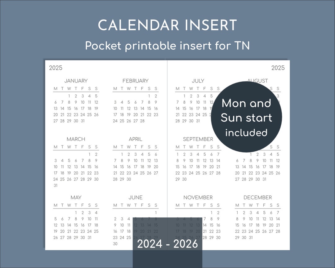 Pocket Calendar 2024-2026 Printable Pocket Size Travelers - Etsy