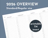 Vertical calendar 2026 planner, Standard / Regular printable travelers insert
