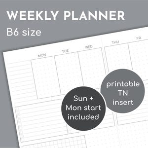 Planificador semanal B6 sin fecha, con inserto imprimible para viajeros