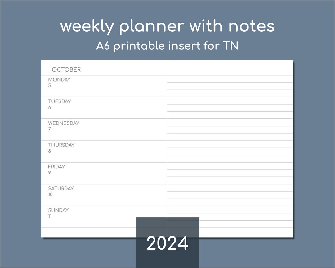 2024 Weekly Planner With Notes, Printable A6 Planner Inserts for TN - Etsy