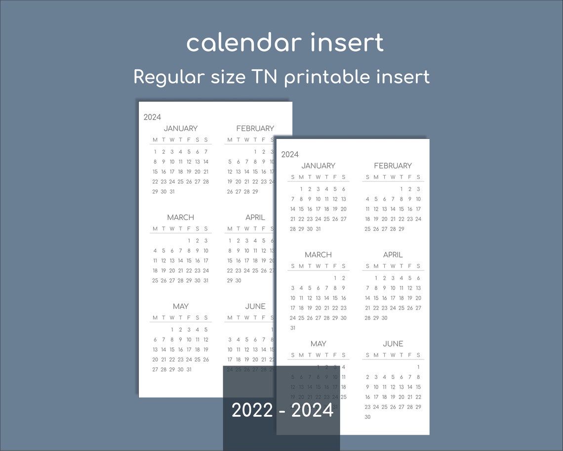 Printable calendar 20222024 insert for Regular TN Etsy België