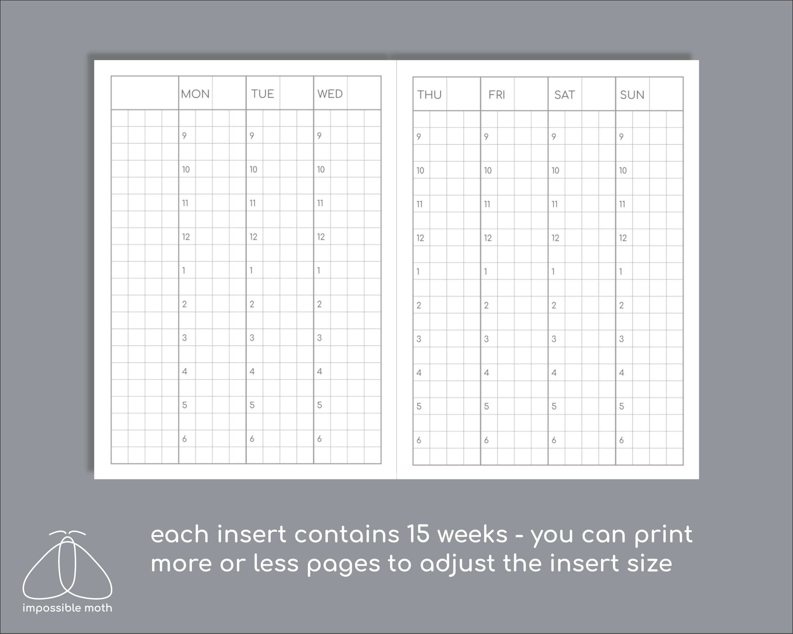 Weekly Hourly Undated Planner, Printable Passport Size Travelers Insert ...
