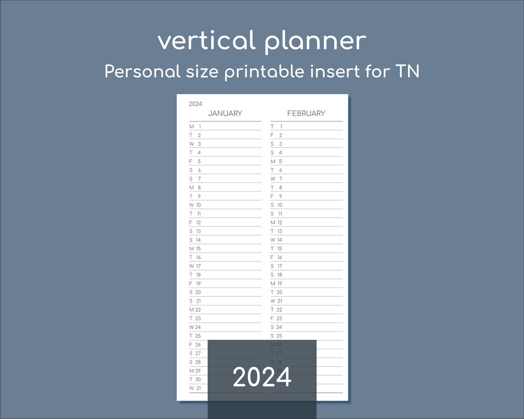 2024 Monthly Outlook, Printable Personal Size Planner Insert for TN ...