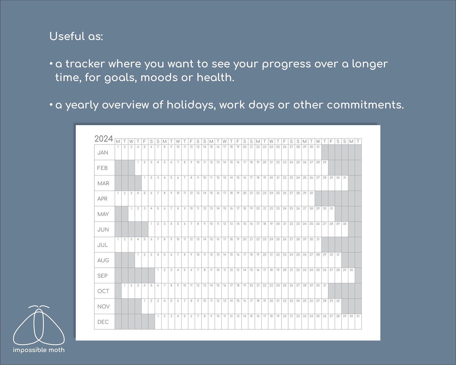 2024 Yearly Planner Printable Year Overview Yearly Tracker Year on One
