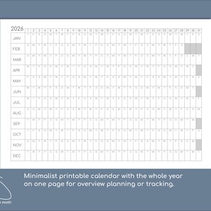 Pode incluir: Um calend&aacute;rio imprim&iacute;vel para o ano de 2026, com cada m&ecirc;s listado em uma linha e cada dia do m&ecirc;s em um quadrado separado. O calend&aacute;rio &eacute; projetado para planejamento ou rastreamento geral.