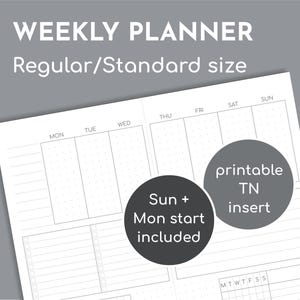 Planificador semanal sin fecha, con inserto imprimible estándar/regular para Tennessee.