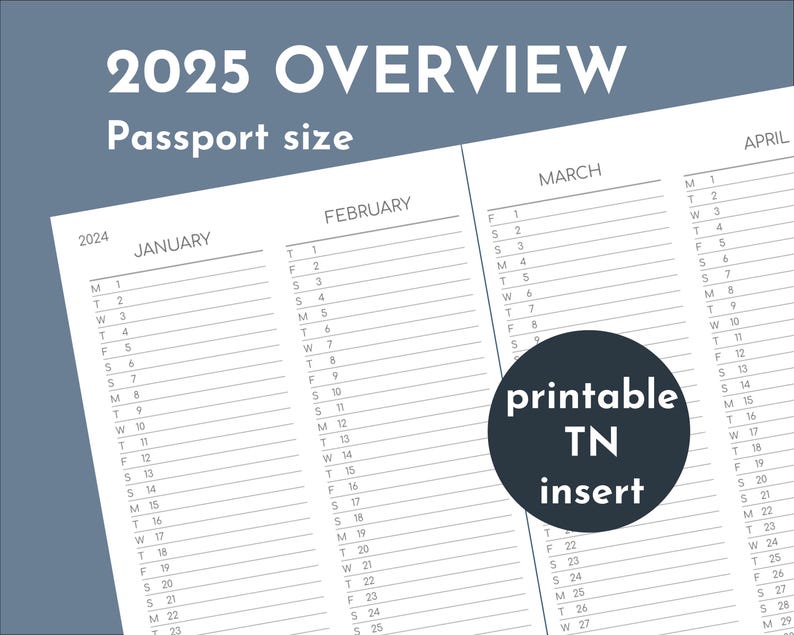 Month Overview 2025, Passport Size Printable Planner Travelers Insert ...