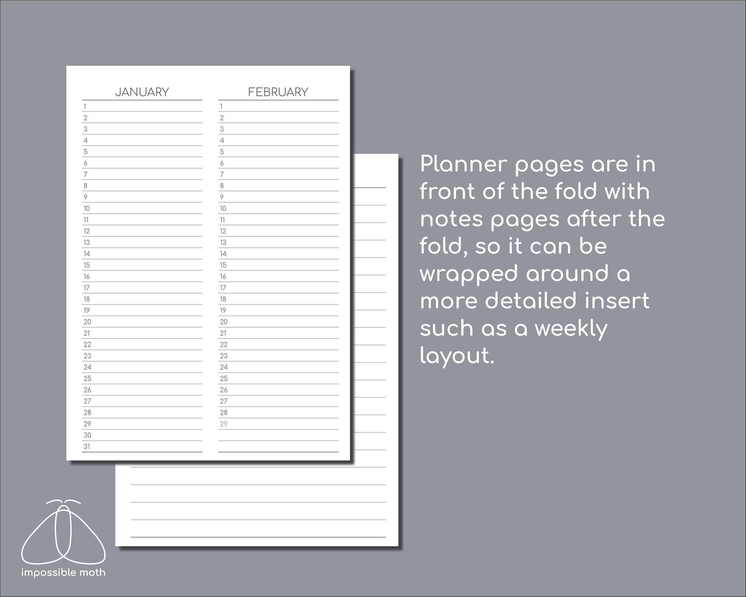 Vertical Undated Planner, Printable Passport Size Travelers Insert - Etsy