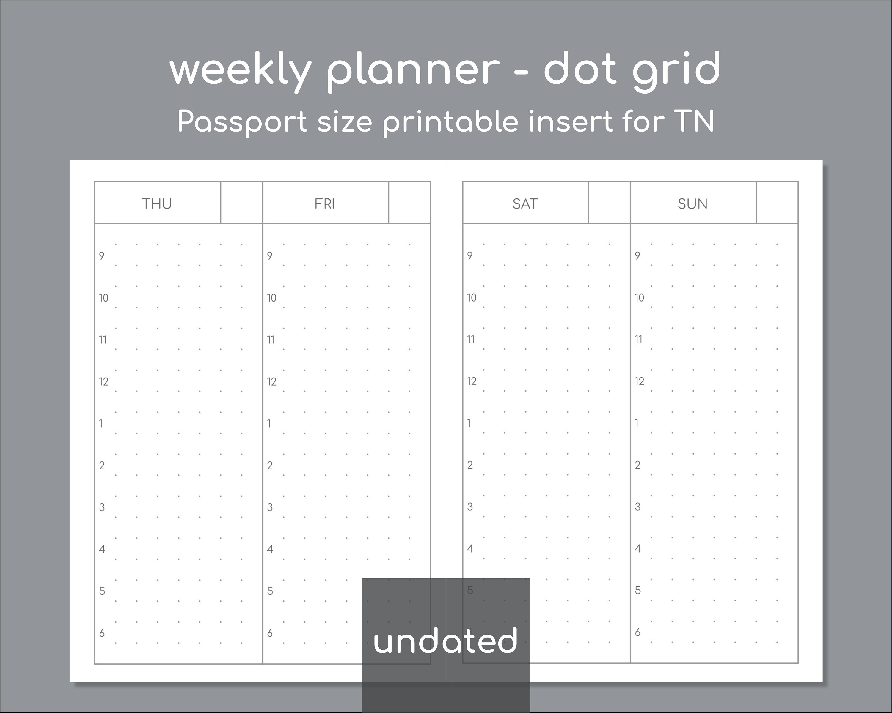 Paper &amp; Party Supplies Week on 1 page undated Passport inserts Weekly ...