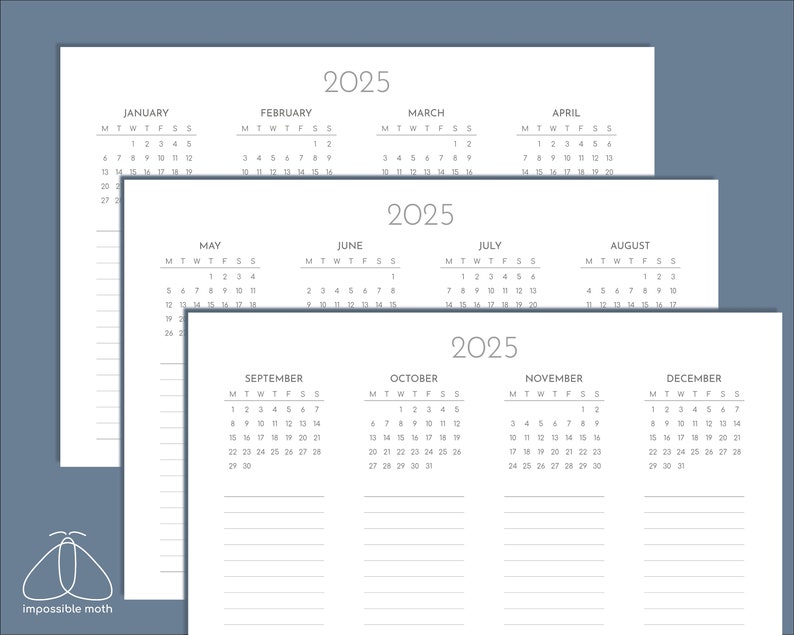 2025 Calendar With Notes Space, Future Log Printable Pdf, Print at A5 ...