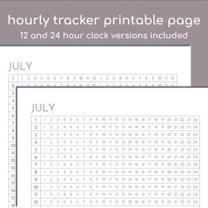 Può includere: Pagina di tracciamento orario stampabile per luglio, con versioni dell'orologio a 12 e 24 ore incluse.