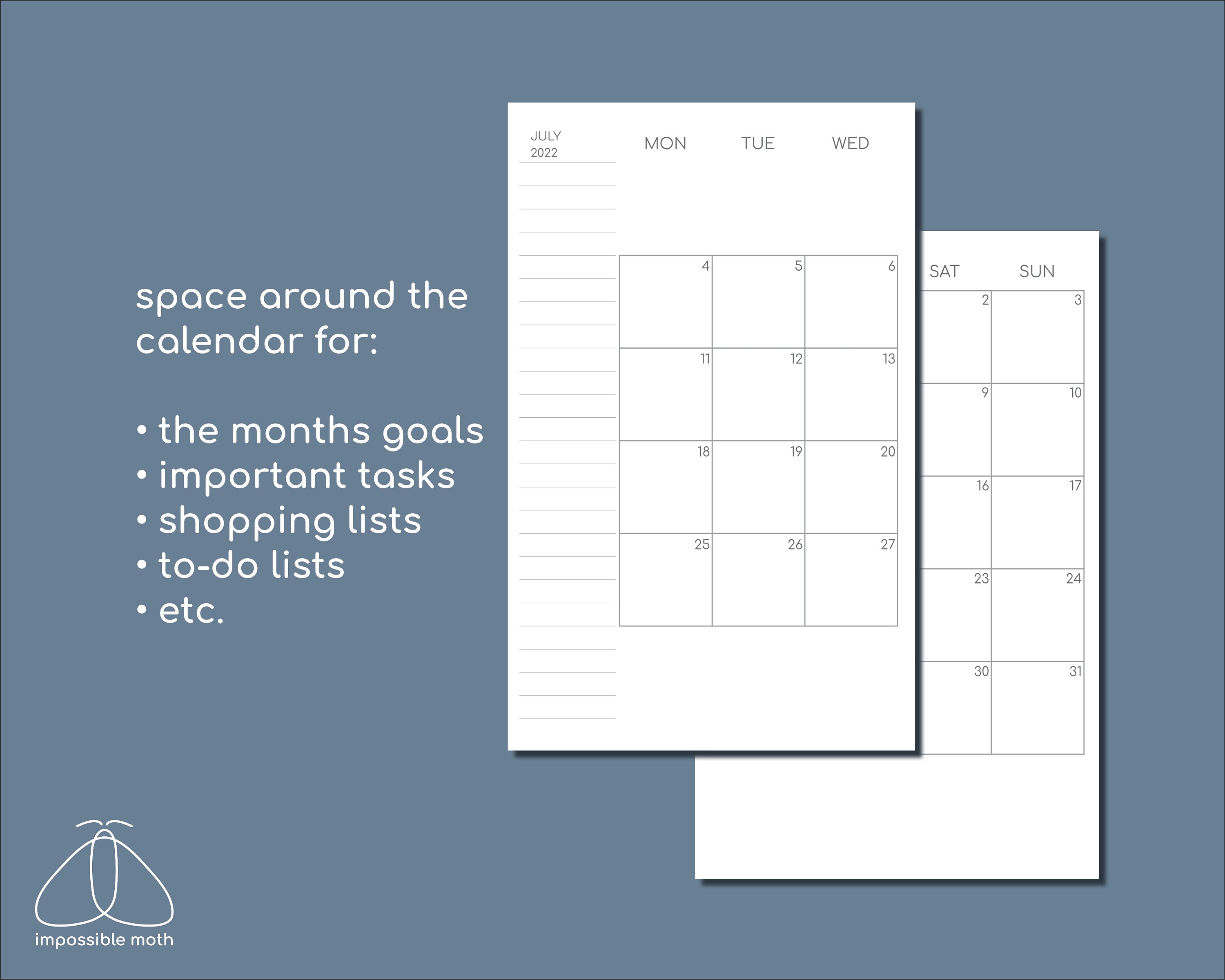 Monthly Calendar 2022 B6 Slim Insert Printable for Travellers - Etsy UK