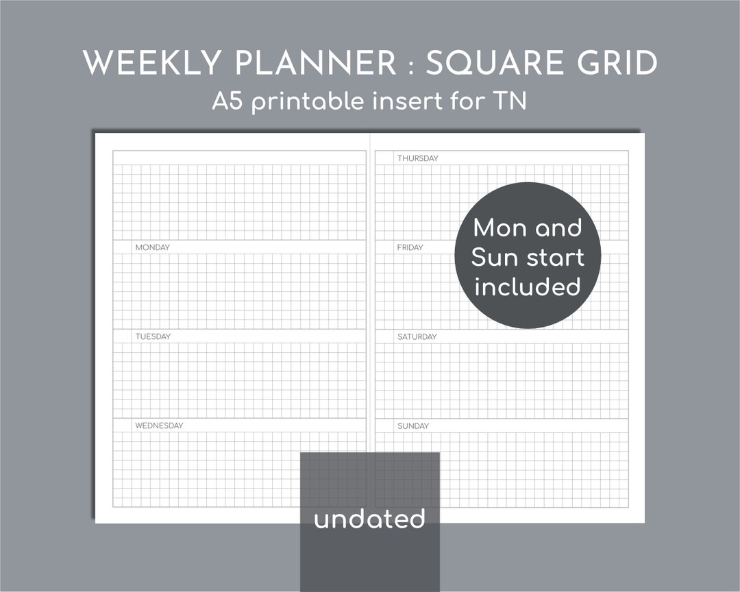 Weekly Undated Planner, Printable A5 Planner Inserts for TN, 5mm Grid ...
