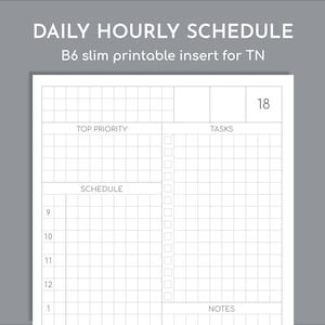Undated daily planner printable B6 Slim travelers inserts, 5mm square grid