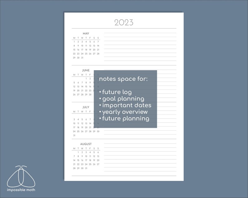 2023 Future Log Printable Calendar PDF Etsy Canada