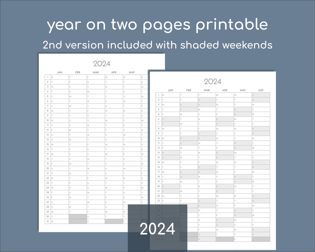 2024 Wall Calendar on 2 Pages Printable, Portrait Yearly Tracker - Etsy UK