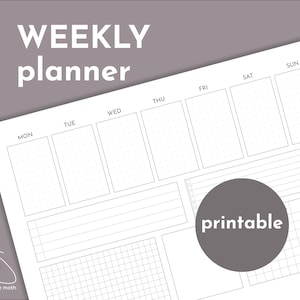 Perspectiva para impressão do planejador semanal em papel A4 ou Carta, início de domingo e segunda-feira incluído
