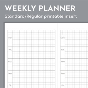 Undated week on one page printable planner, fits Regular / Narrow / Standard travelers cover