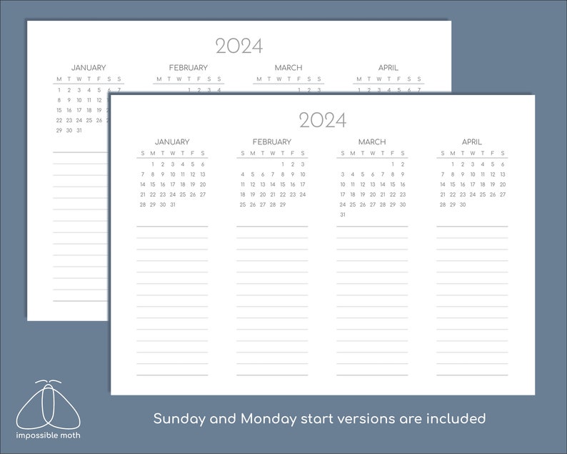 2024 Future Log Printable Calendar PDF Etsy Canada