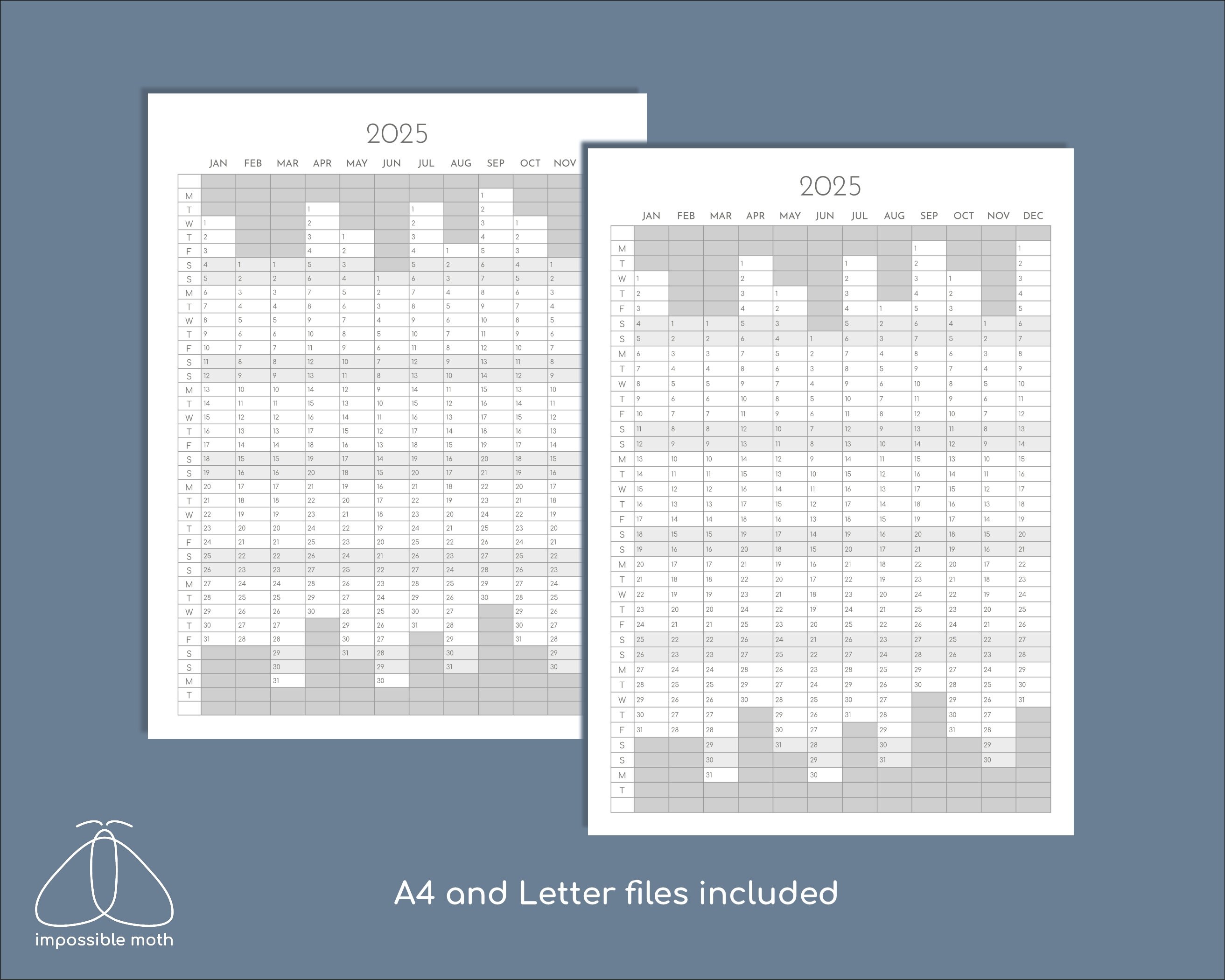 2025 Yearly Planner Printable, Year on One Page Overview, Portrait