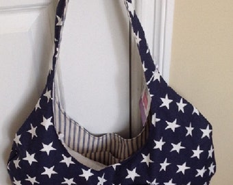 Stars &Stripes Hoop Tote, reversible, bag, gift, school, travel, shopping,,Pocke, travel, carryon
