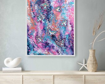 Abstract Giclee bird print, colorful fun abstract art, handmade art, bright happy art print, various sizes, Giclee printing, home decor