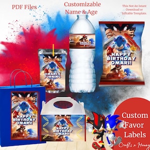 Sonic The Hedgehog 3 - Personalized Party Labels  - Kids Birthday- GIRL/BOY Birthday - Party Favor Labels - Digital Download- PDF Files