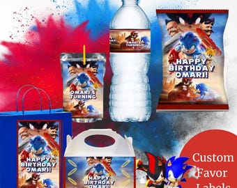 Sonic The Hedgehog 3 - Etiquetas personalizadas para fiestas - Cumpleaños infantiles - Etiquetas para recuerdos de fiesta - Descarga digital - Archivos PDF