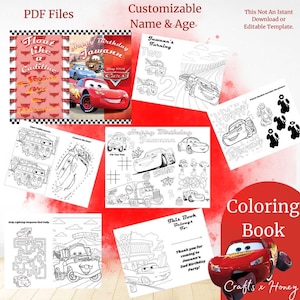 Disney Cars - Personalized Coloring Books - Kids Birthday- GIRL/BOY Birthday - Party Favor Coloring Book- Digital Download- PDF Files