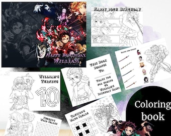 Demon Slayer- Personalized Coloring Books - Kids Birthday- GIRL/BOY Birthday - Party Favor Coloring Book- Digital Download- PDF Files