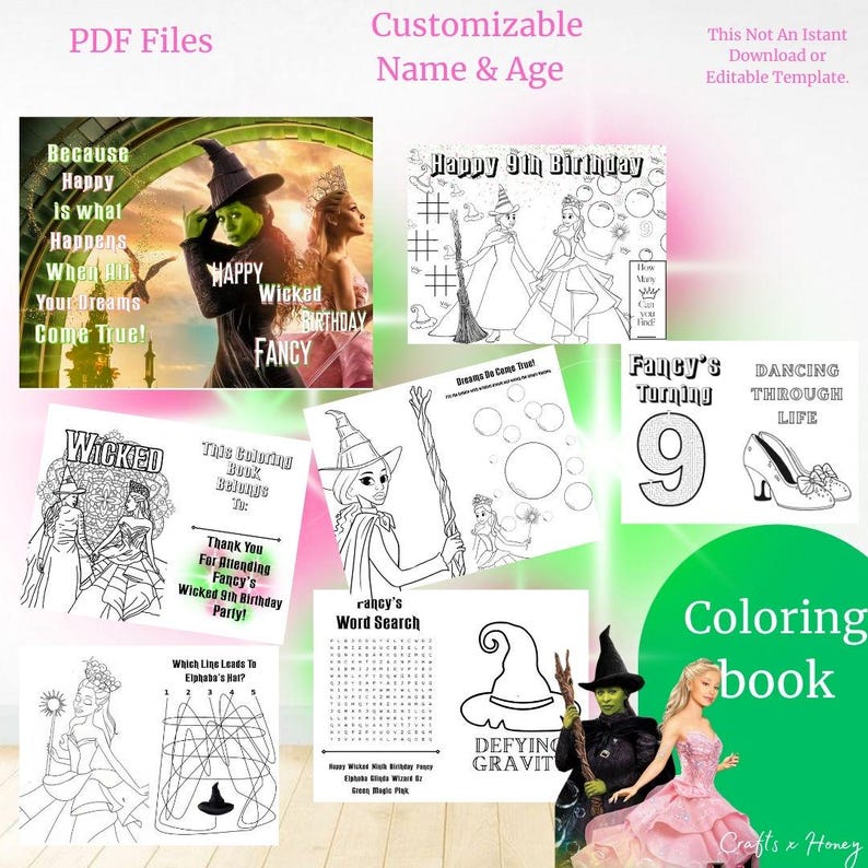 Wicked Coloring Books Kids Birthday GIRL/BOY Birthday Party